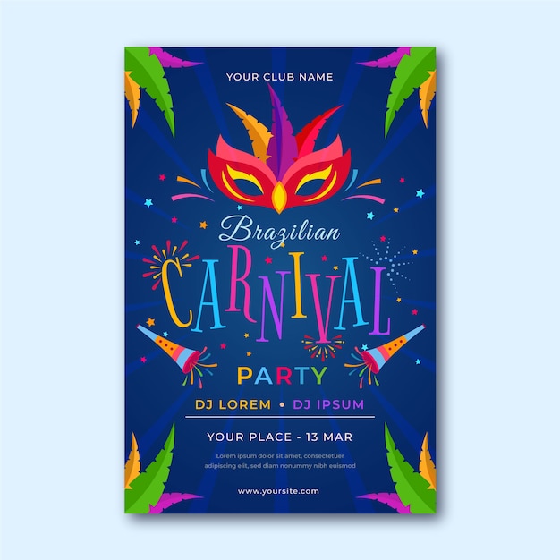 Vector gratuito plantilla de volante de carnaval brasileño de diseño plano