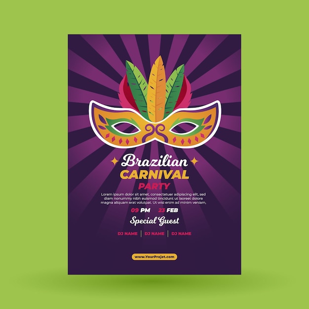 Vector gratuito plantilla de volante de carnaval brasileño en diseño plano