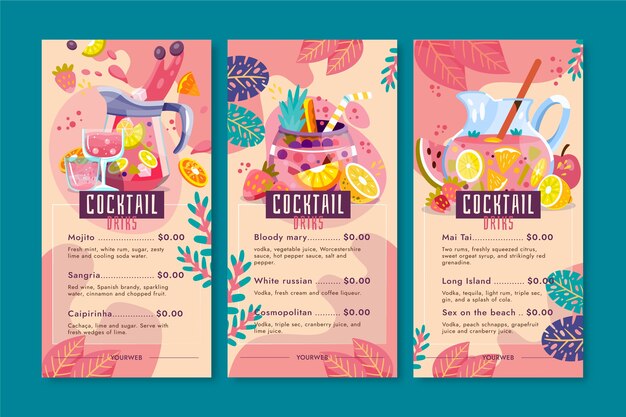 Plantilla de volante de cóctel de diseño plano dibujado a mano