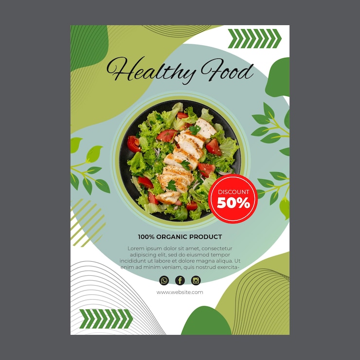 Vector gratuito plantilla de volante de comida bio y saludable