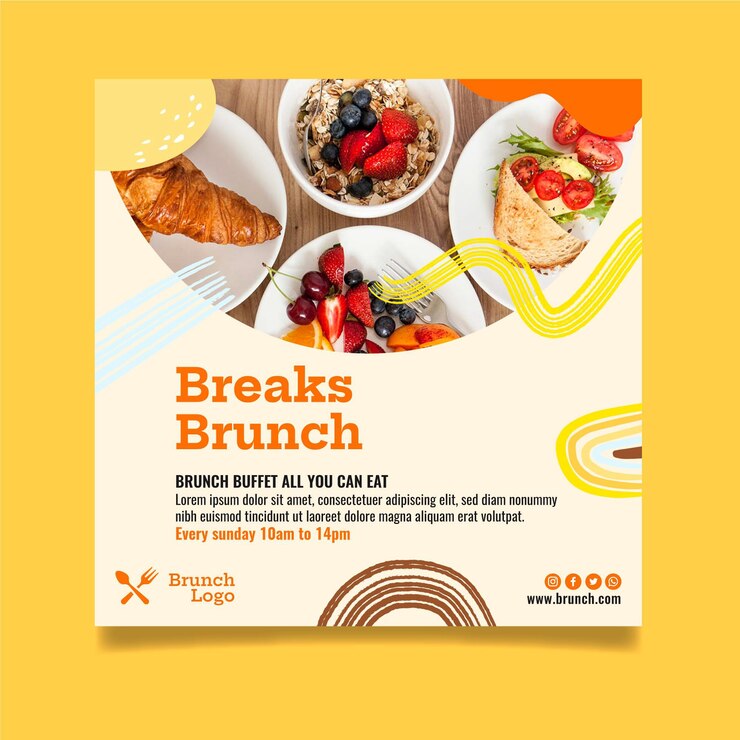 Vector gratuito plantilla de volante cuadrado de brunch time
