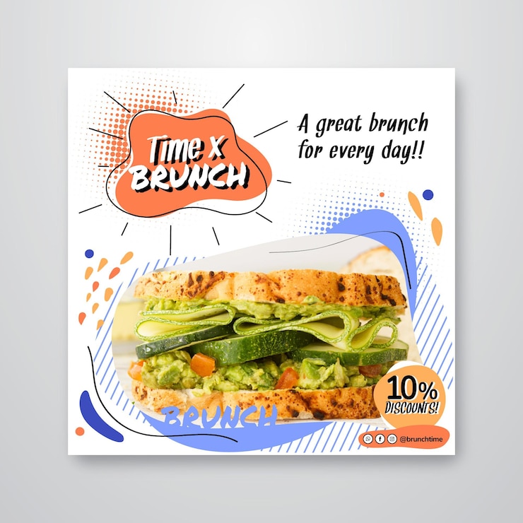 Vector gratuito plantilla de volante cuadrado de brunch