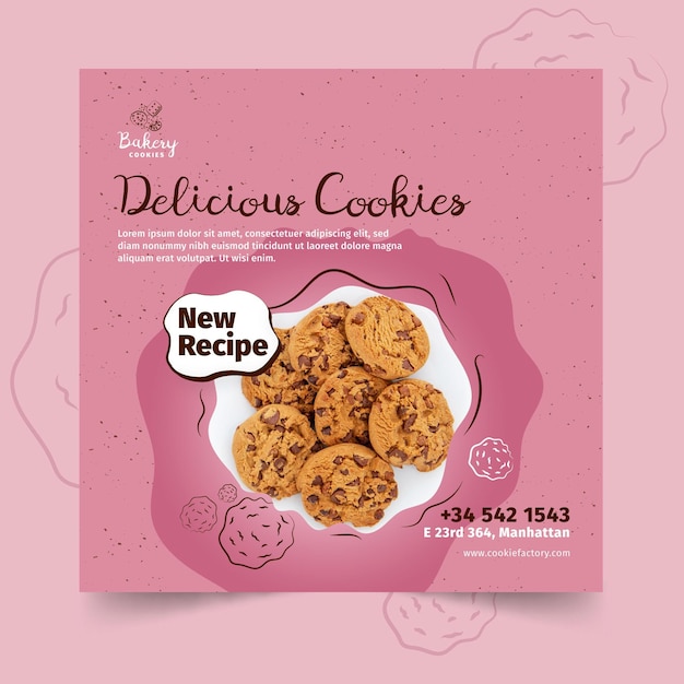 Plantilla de volante cuadrado de cookies con foto