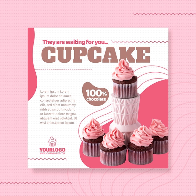 Vector gratuito plantilla de volante cuadrado delicioso cupcake