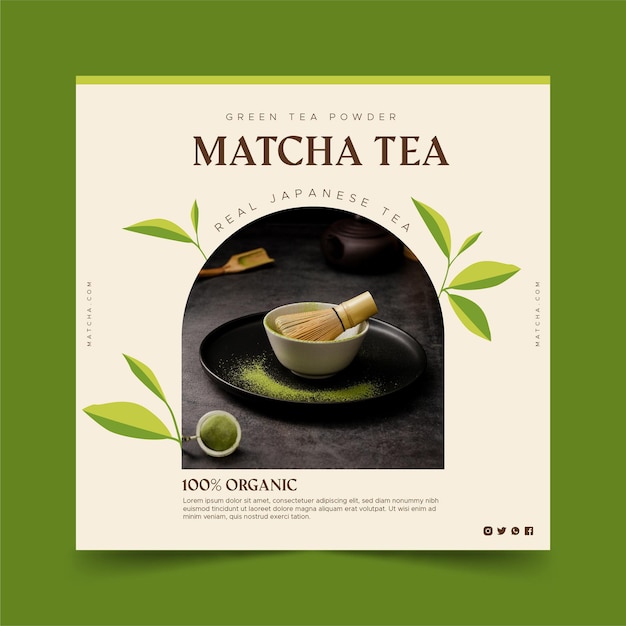 Plantilla de volante cuadrado de té matcha