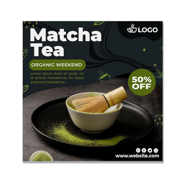 Plantilla de volante cuadrado de té matcha