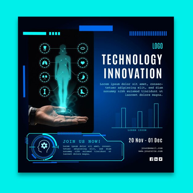 Plantilla de volante cuadrado con tecnología futurista