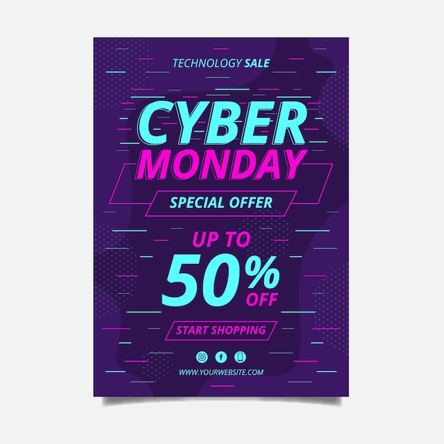 Plantilla de volante de cyber monday de diseño plano en colores vivos