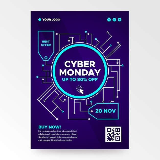 Plantilla de volante de cyber monday de diseño plano