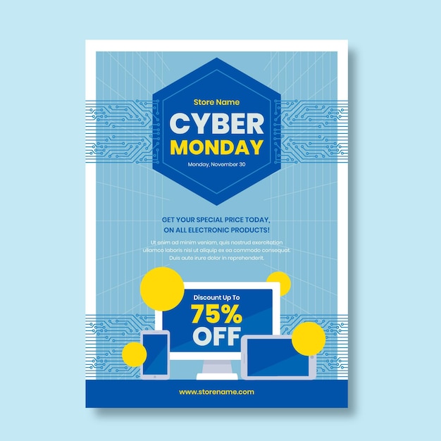 Plantilla de volante de cyber monday en diseño plano