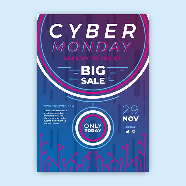 Vector gratuito plantilla de volante de cyber monday en diseño plano