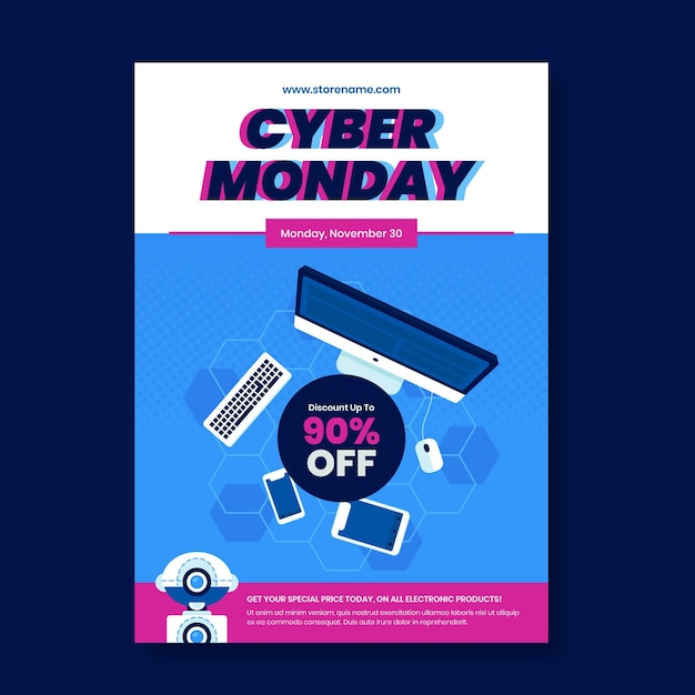 Vector gratuito plantilla de volante de cyber monday de diseño plano