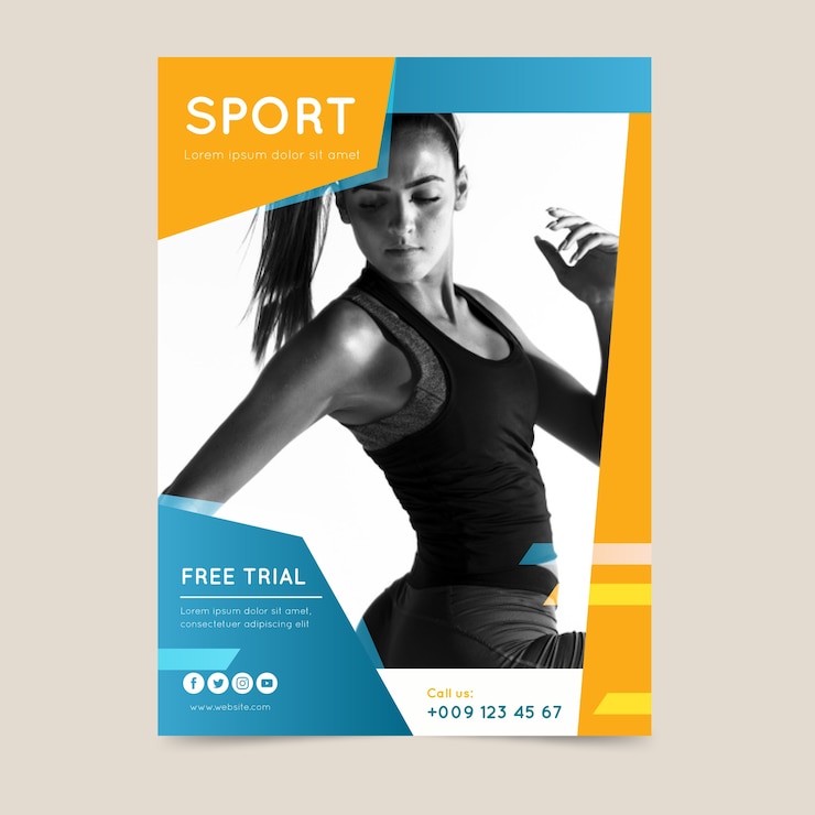 Vector gratuito plantilla de volante deportivo con foto