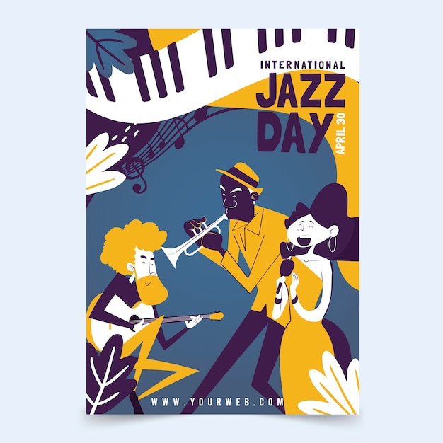 Vector gratuito plantilla de volante del día internacional del jazz en diseño plano