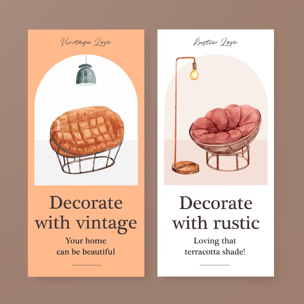 Plantilla de volante con diseño de concepto de decoración de terracota para folleto y marketing ilustración vectorial de acuarela