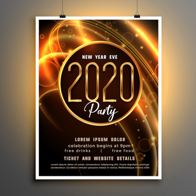 Vector gratuito plantilla de volante de evento de fiesta brillante de año nuevo 2020