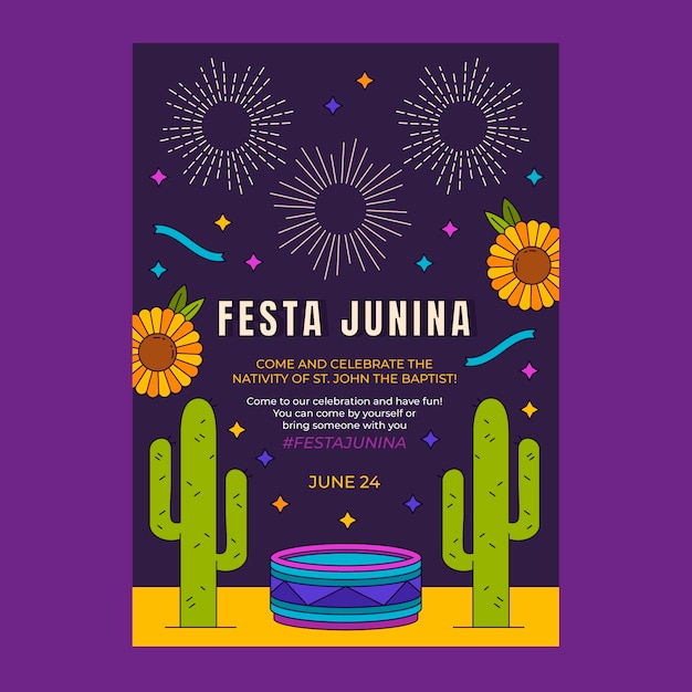 Vector gratuito plantilla de volante de festas juninas dibujada a mano