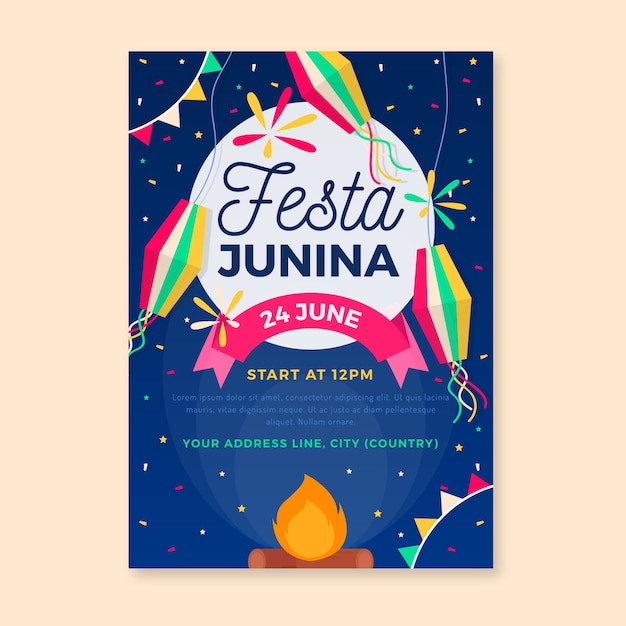 Vector gratuito plantilla de volante de festival de diseño plano de junio