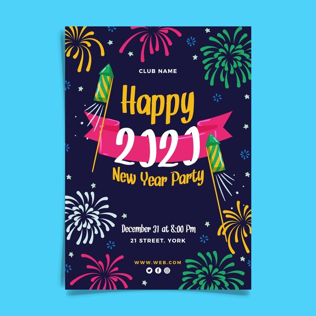 Plantilla de volante de fiesta de año nuevo 2020 dibujado a mano