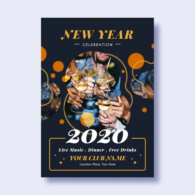 Plantilla de volante de fiesta de año nuevo 2020 con foto