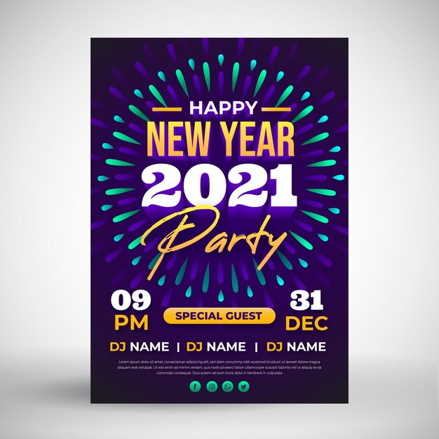 Plantilla de volante de fiesta de año nuevo 2021 en diseño plano