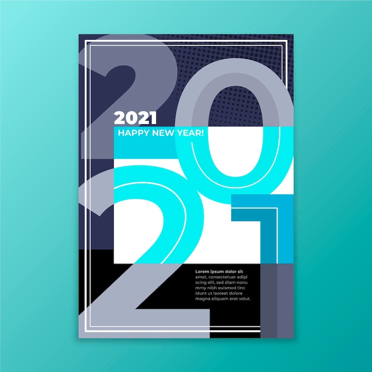 Vector gratuito plantilla de volante de fiesta de año nuevo 2021 tipográfico abstracto