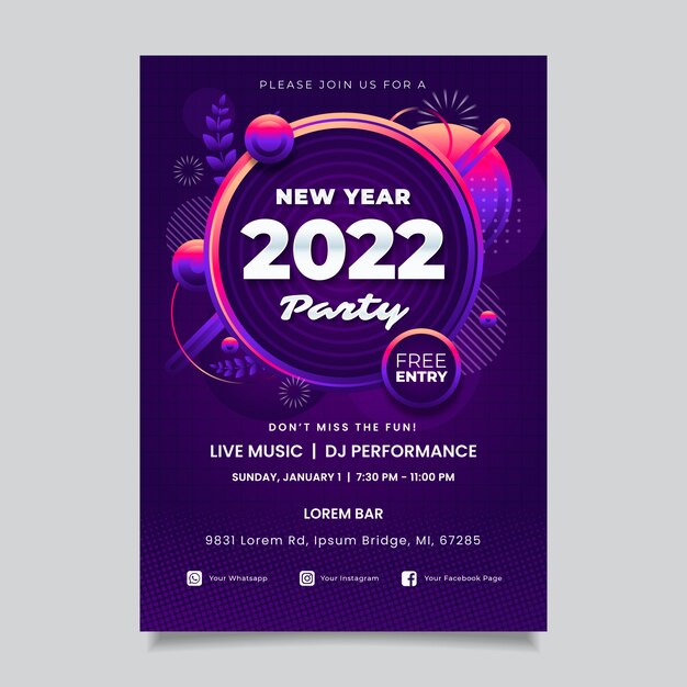 Plantilla de volante de fiesta de año nuevo degradado