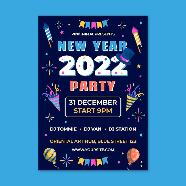 Plantilla de volante de fiesta de año nuevo plano