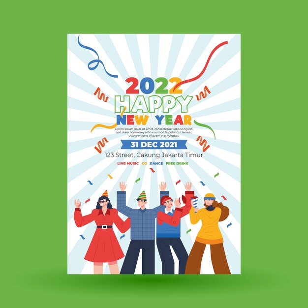 Plantilla de volante de fiesta de año nuevo plano