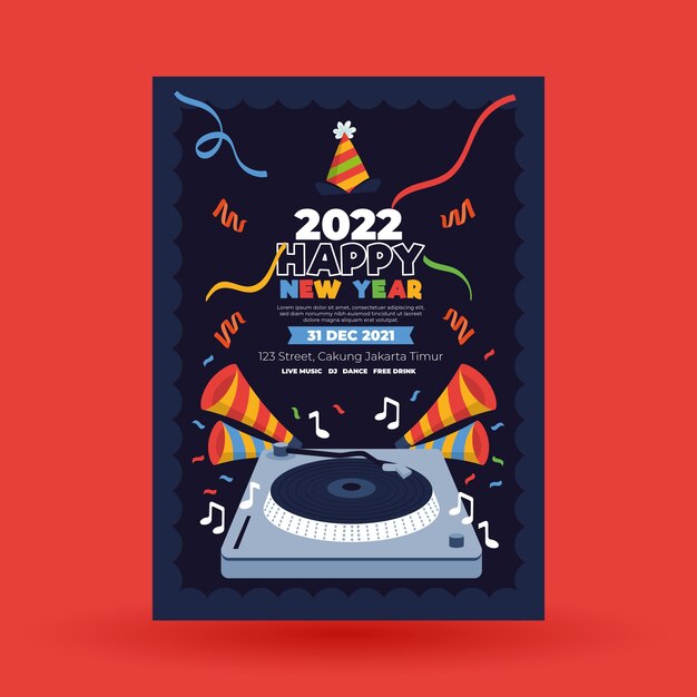 Plantilla de volante de fiesta de año nuevo plano