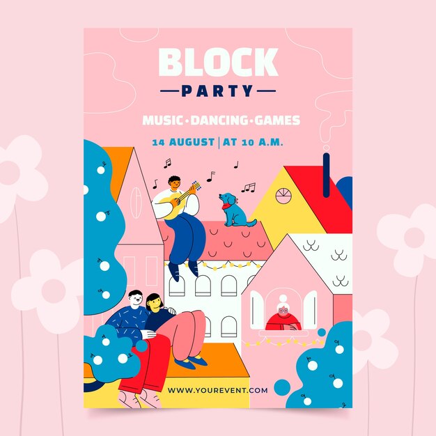 Plantilla de volante de fiesta de bloque de diseño plano