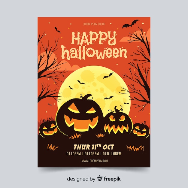 Plantilla de volante de fiesta de halloween en diseño plano