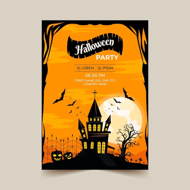 Plantilla de volante de fiesta de halloween vertical dibujada a mano