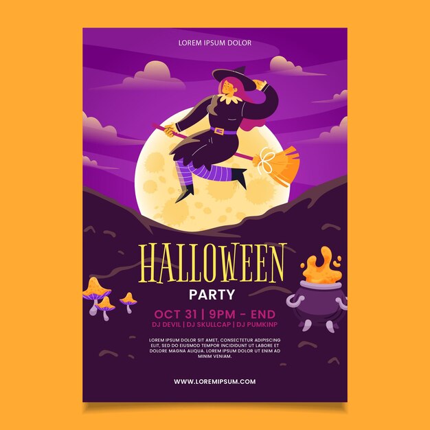 Plantilla de volante de fiesta de halloween vertical dibujada a mano