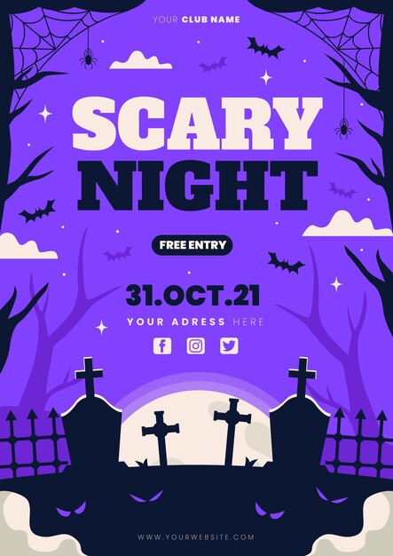 Plantilla de volante de fiesta de halloween vertical plana dibujada a mano