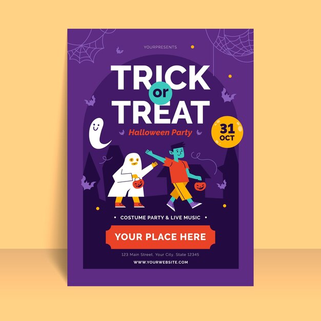 Plantilla de volante de fiesta de halloween vertical plana
