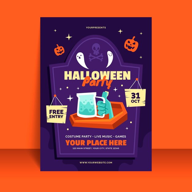 Plantilla de volante de fiesta de halloween vertical plana