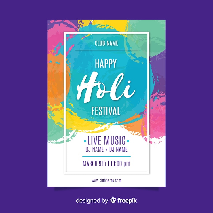 Vector gratuito plantilla de volante de fiesta holi festival