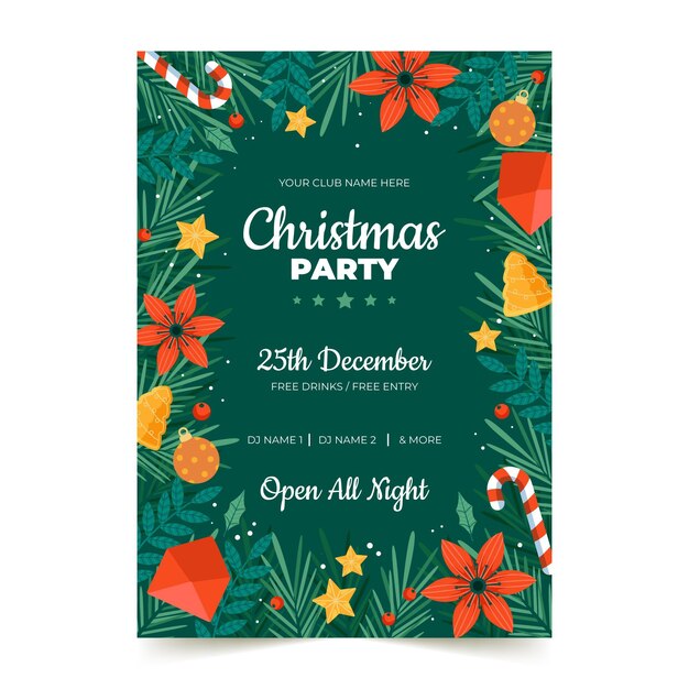 Plantilla de volante de fiesta de navidad dibujada a mano