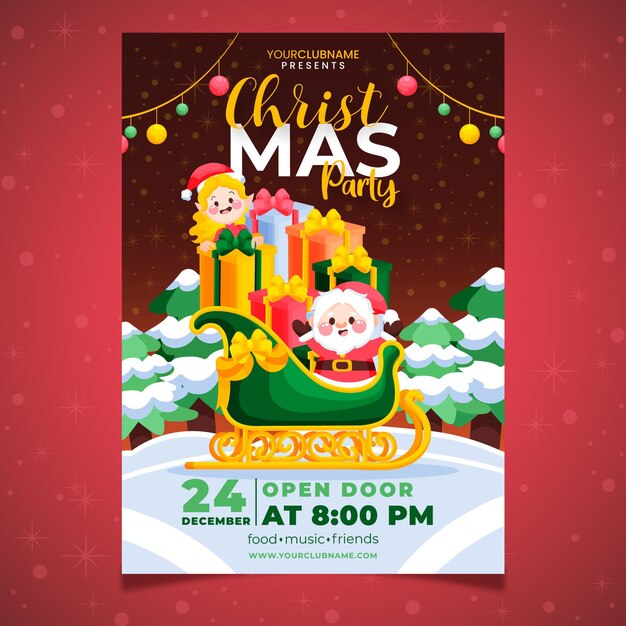 Plantilla de volante de fiesta de navidad dibujada a mano