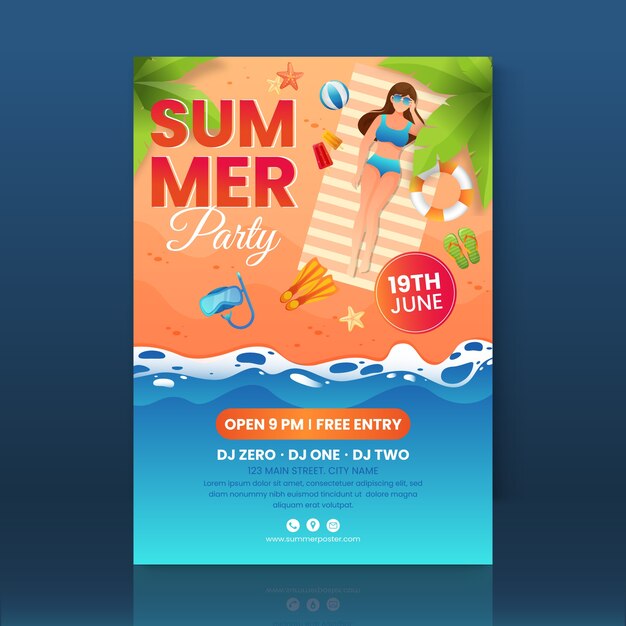 Plantilla de volante de fiesta de verano degradado