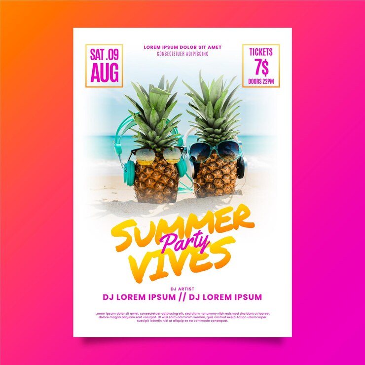 Vector gratuito plantilla de volante de fiesta de verano con foto