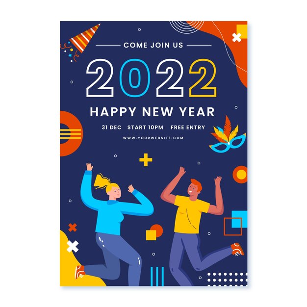Plantilla de volante de fiesta vertical de año nuevo plano dibujado a mano