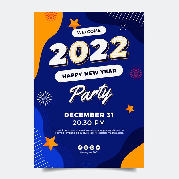Plantilla de volante de fiesta vertical de año nuevo plano