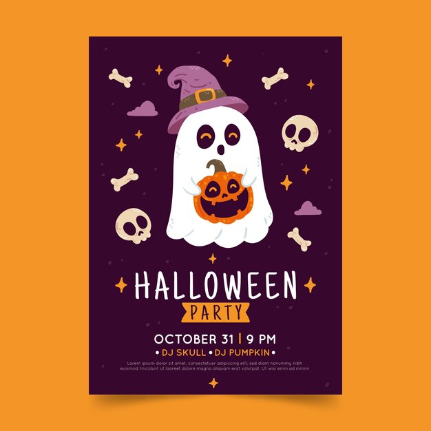 Plantilla de volante de fiesta vertical de halloween plana dibujada a mano