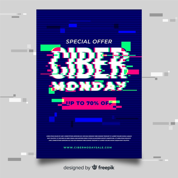 Vector gratuito plantilla de volante glitch cyber monday