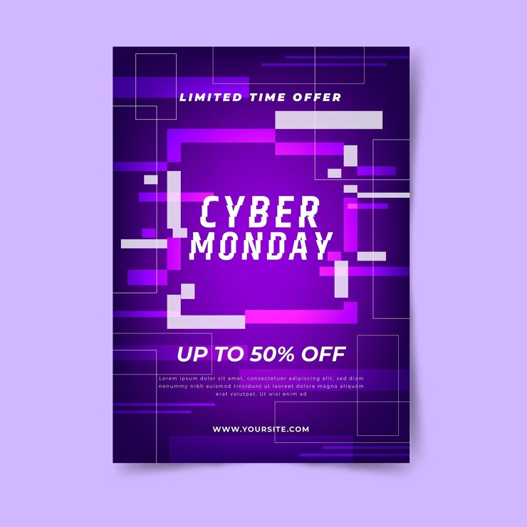 Vector gratuito plantilla de volante glitch cyber monday