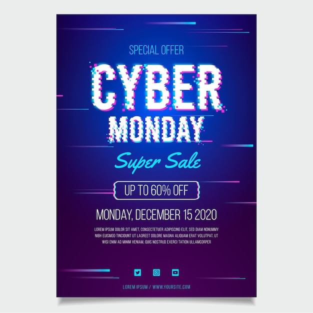 Vector gratuito plantilla de volante glitch cyber monday