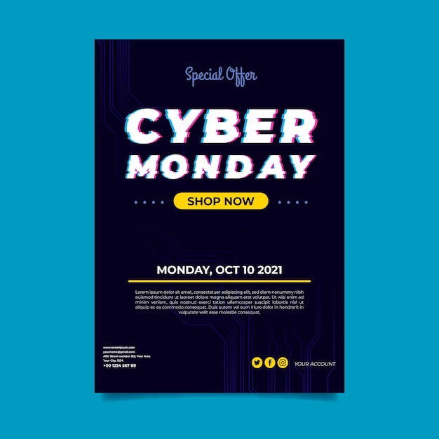 Vector gratuito plantilla de volante glitch cyber monday