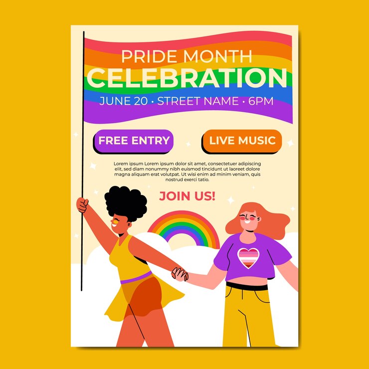 Vector gratuito plantilla de volante lgbt del mes del orgullo plano